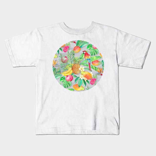 Tropical Paradise Fruit & Parrot Pattern Kids T-Shirt by micklyn